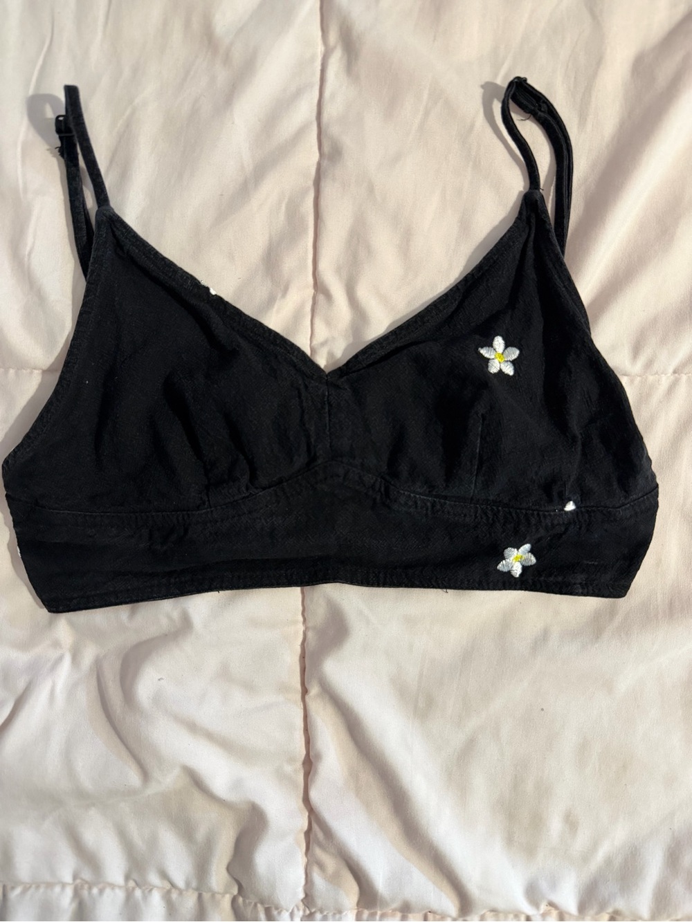 Kendall & Kylie Black Bralette with White & Yellow Daisy Embroidery